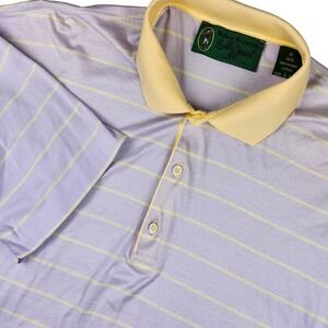 Bobby Jones Mens XL Polo Shirt Purple Yellow Striped Egyptian Cotton Italy